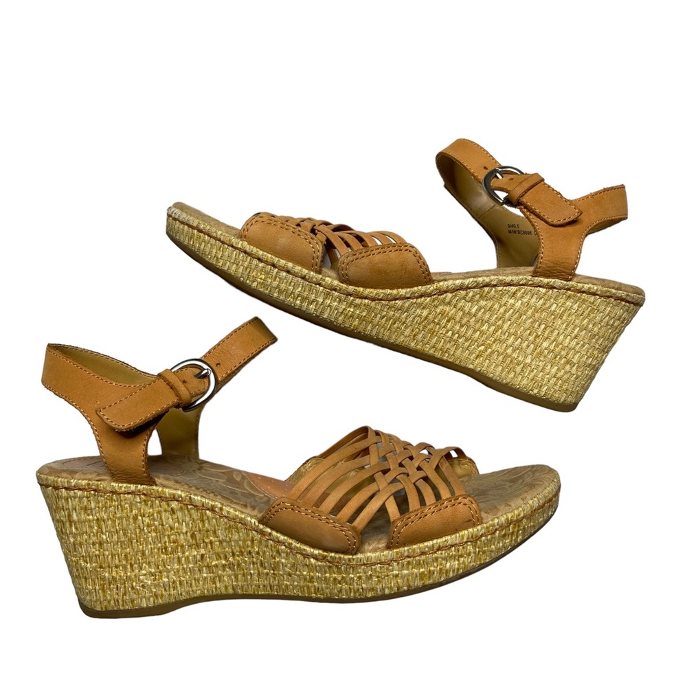 BOC Leather Crisscross Woven Strappy Wedge Sandals Tan Size 9 - Picture 4 of 16